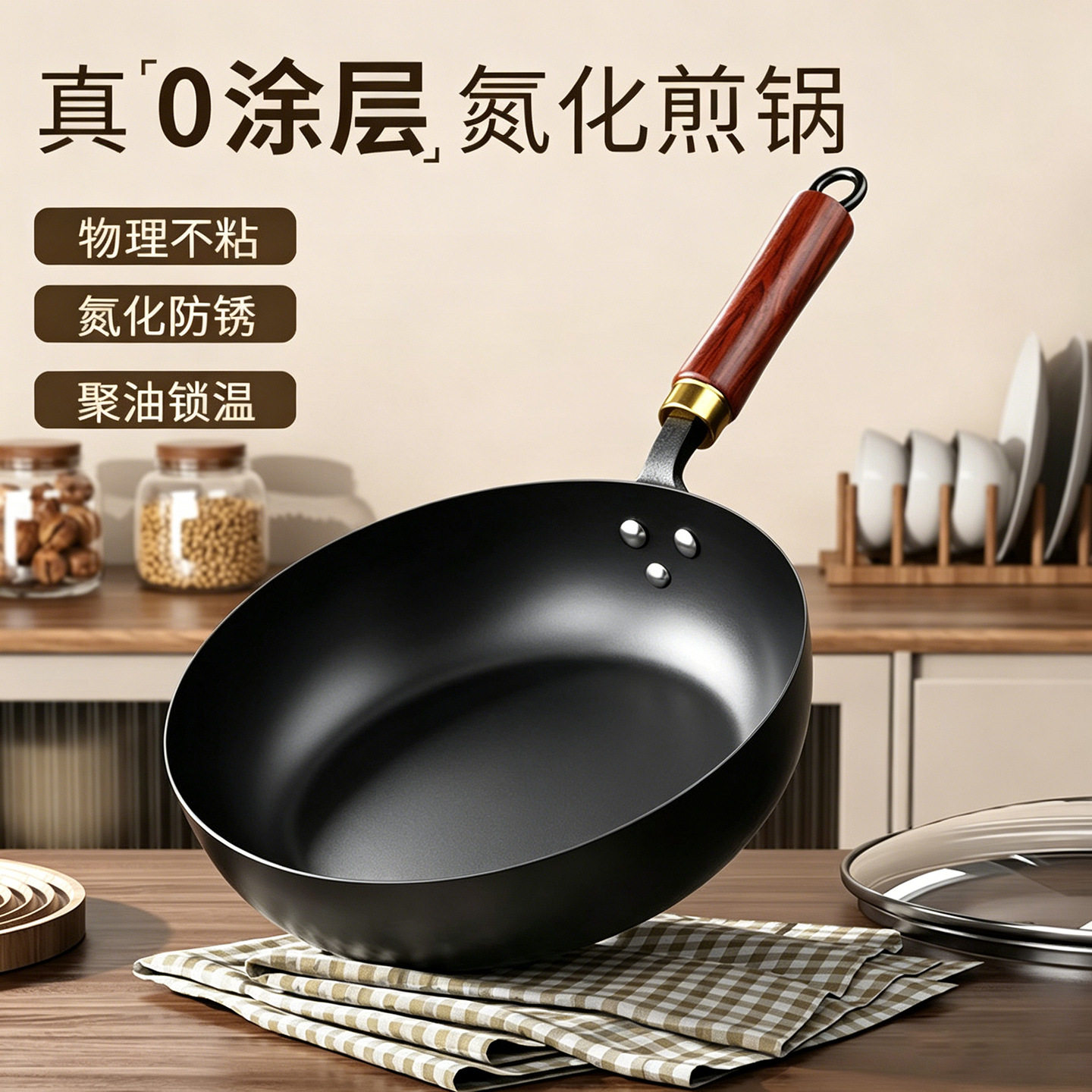 平底锅不粘锅铁锅家用无涂层加深牛排煎锅烙饼煤气灶电磁炉专用锅