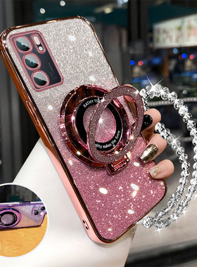 适用opporeno6手机壳reno6pro+新款reon防摔全包opp0女款女士ren06硅胶rone高级支架0ppo的保护套0pp0软外壳