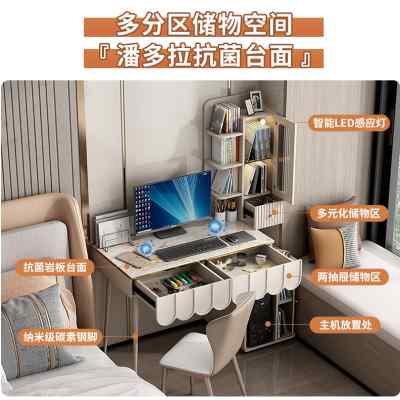轻奢岩板卧室书桌床头柜一体小户型家用床边伸缩台式电脑桌带书架使用感如何?