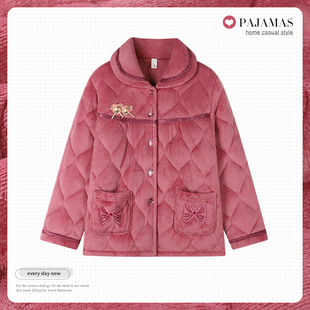 珊瑚绒夹棉睡衣女款冬天加厚加绒法兰绒妈妈宽松单件家居服可外穿