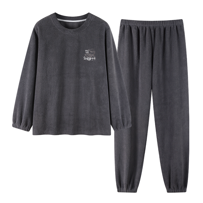 男士睡衣长袖珊瑚绒秋冬季法兰绒