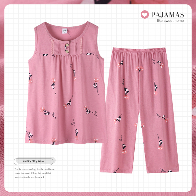 女纯棉加大码薄款休闲家居服套装