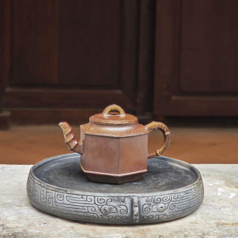 坭兴陶柴烧手拍六方茶壶六堡茶器