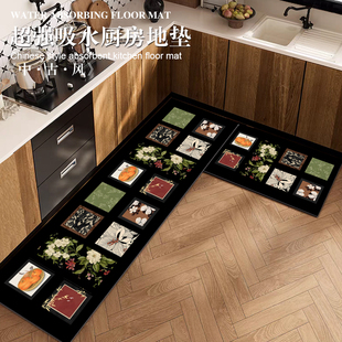 美式 复古硅藻泥厨房地垫防滑防油可擦免洗耐脏地毯吸水垫浴室脚垫
