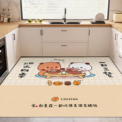 卡通厨房专用地垫PVC防滑防油可擦免洗满铺家用脚垫门口皮革地毯