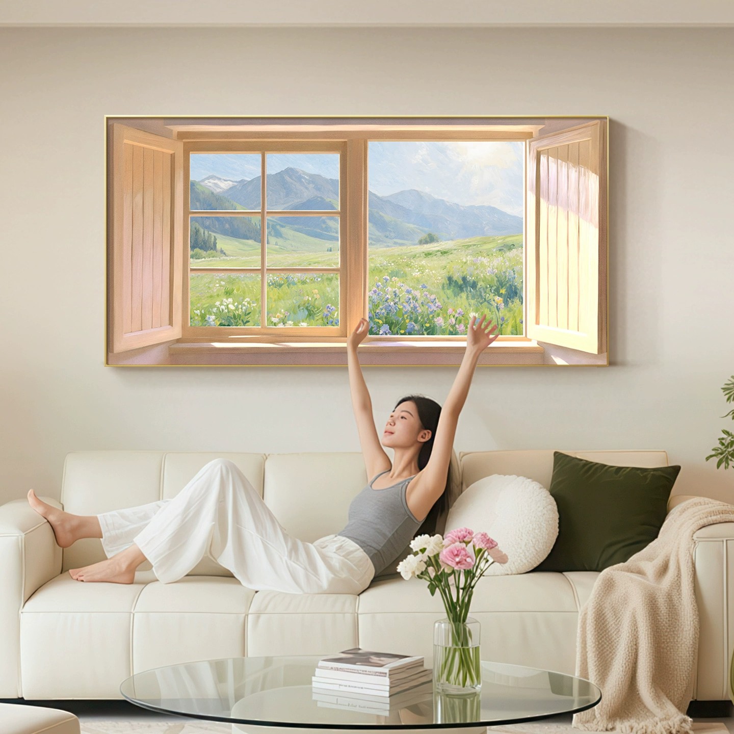 福画客厅卧室假窗户风景装饰画