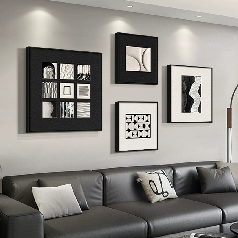 福画黑白抽象客厅餐厅组合装饰画