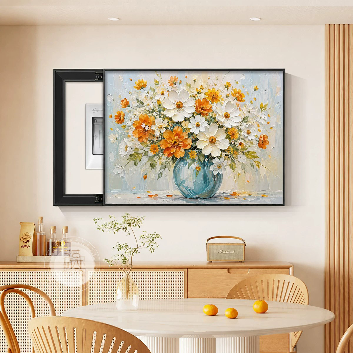 奶油风花卉油画餐厅电表箱装饰画高级感配电箱电闸盒开关遮挡挂画