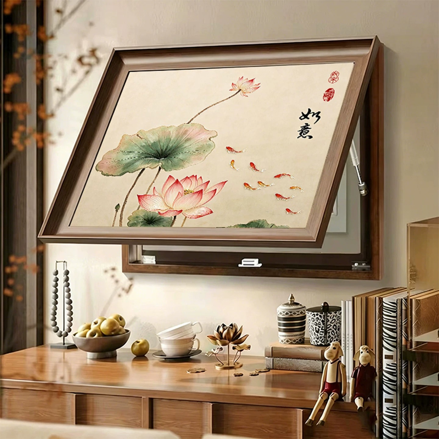 福画新中式荷花免打孔电表箱挂画图片