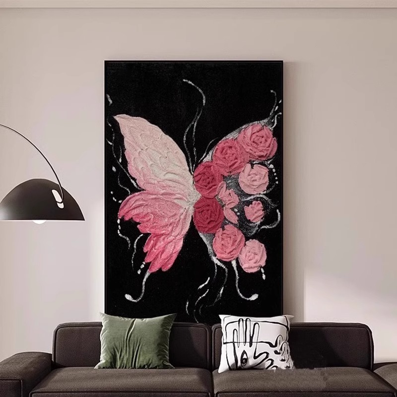 ins风黑白蝴蝶肌理油画卧室玄关挂画高级感客厅沙发背景墙装饰画图片