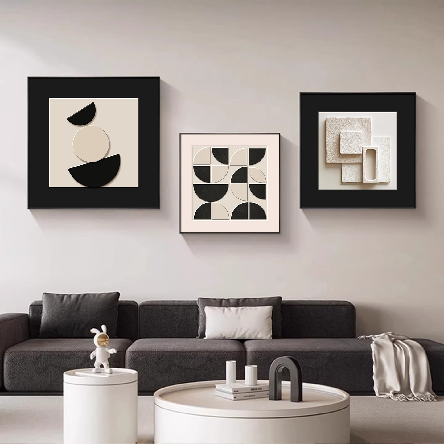 黑白灰抽象客厅装饰画现代简约沙发背景墙挂画高级感艺术几何壁画