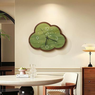 中古风云朵挂钟客厅时钟数字显示覆古绿色创意高级感餐厅电子钟表