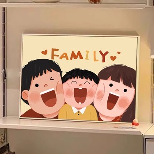 可爱全家福客厅电视柜装饰画卧室床头斗柜摆画挂画一家三口墙壁画