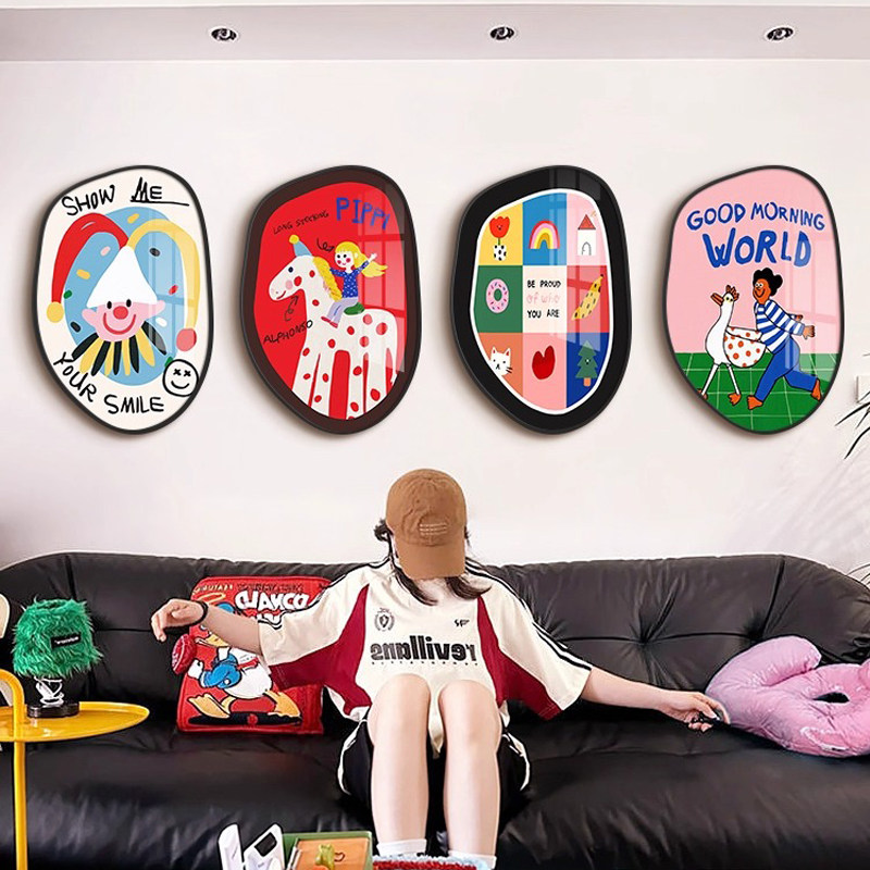 多巴胺卡通客厅沙发装饰画小众艺术卧室床头异形挂画复古餐厅壁画,家居饰品,现代装饰画,淘宝优惠券,粉丝福利购,淘宝优惠卷