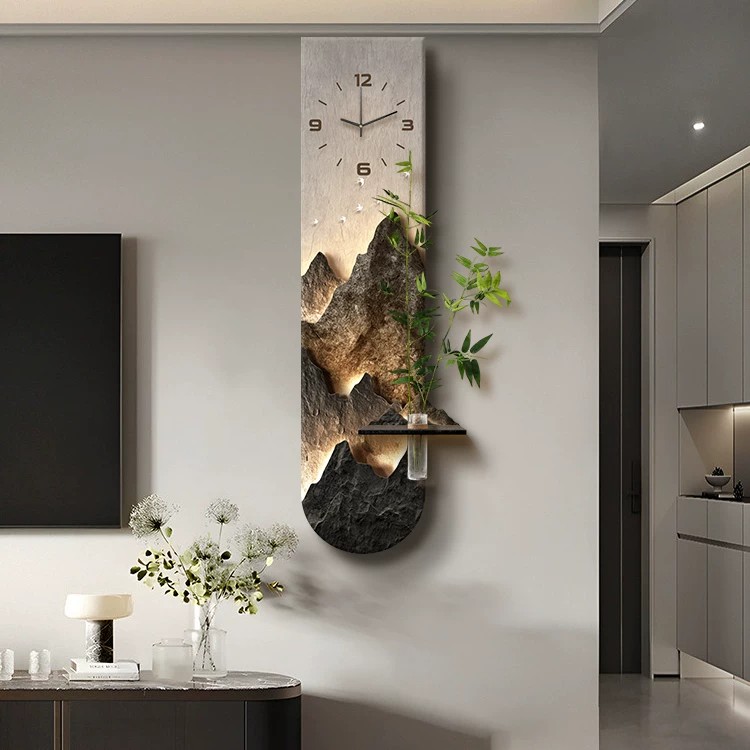 福画客厅玄关轻奢靠山水培钟表画