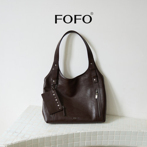 【田曦薇同款】FOFO鞣光hobo包头层植鞣牛皮单肩通勤大容量托特包