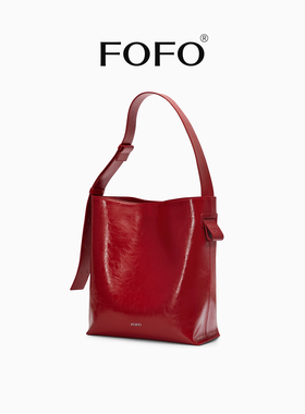 【张艺凡同款】FOFO流浪包油蜡皮大容量牛皮单肩斜挎红色婚包hobo