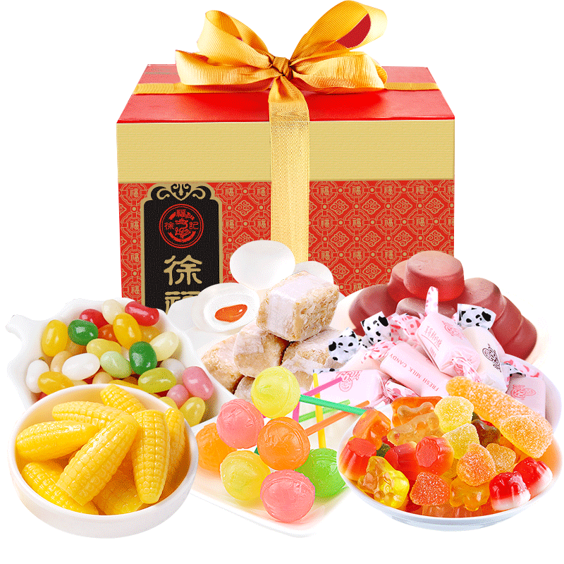 徐福记混合糖果礼盒750g棉花糖橡皮糖棒棒糖酥心糖混合大礼包年糖