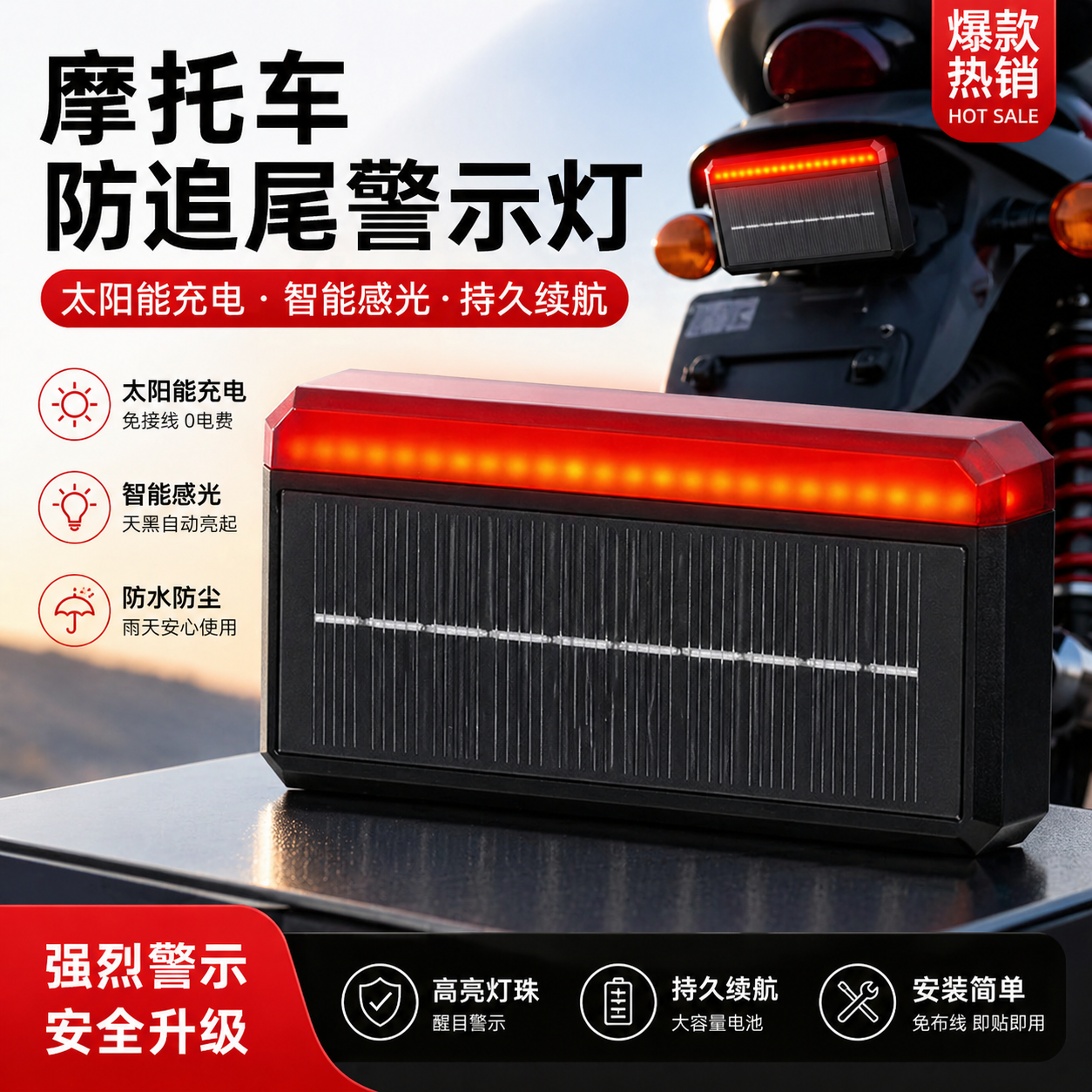 远征鸟防追尾警示灯摩托车飞机灯太阳能尾箱爆闪领航灯电动车汽车