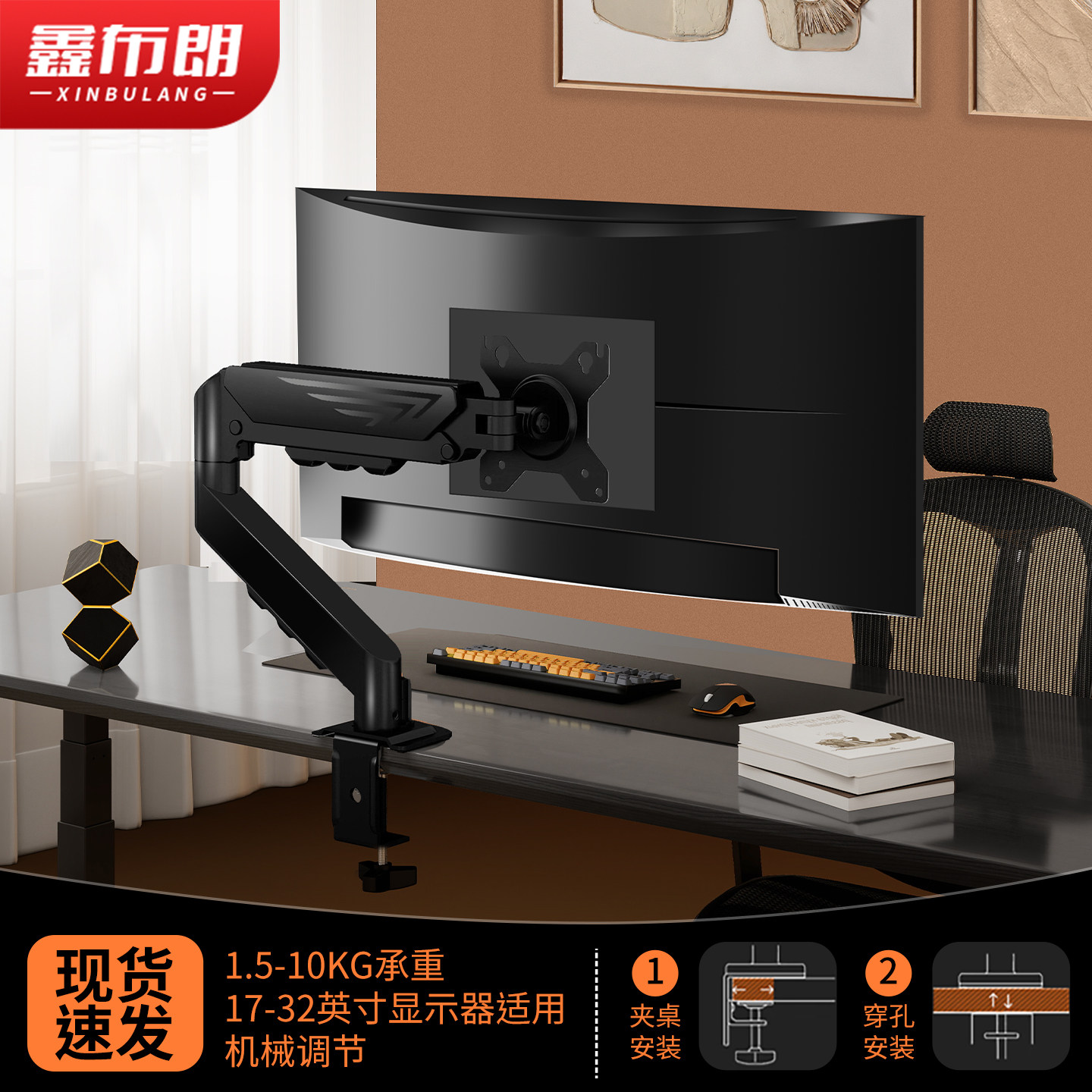 显示器支架一拖二气压悬臂双屏倒挂vesa增高架电脑升降支架机械臂