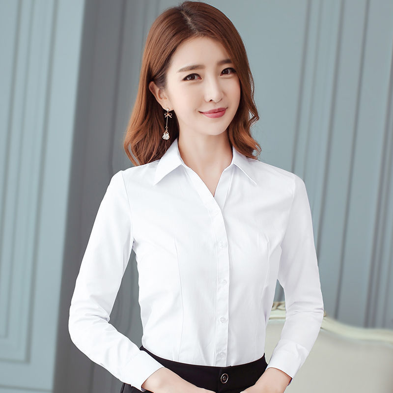 春秋新款黑色白衬衫女韩版修身长袖工装衬衣工作服职业装正装上衣