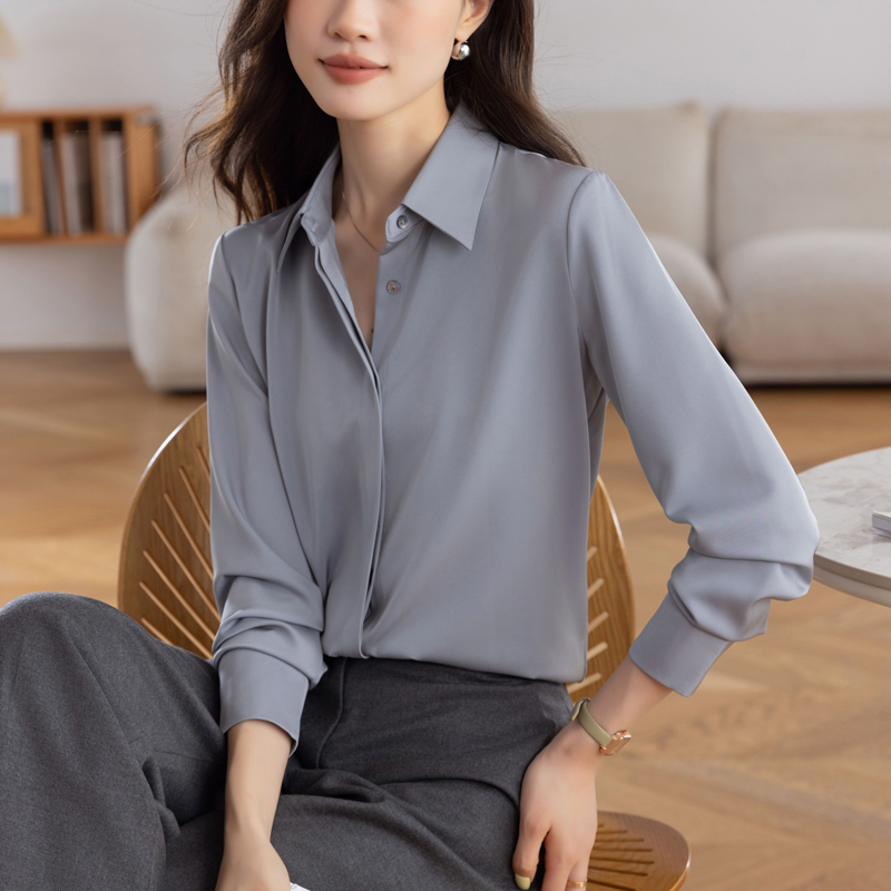 白领哥弟新女士气质长袖缎面衬衫