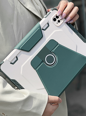 Roiskin适用ipad10代保护壳带笔槽mini7小众第九代360旋转苹果平板12.9书本式十8可拆卸7防摔弯pro11寸保护壳