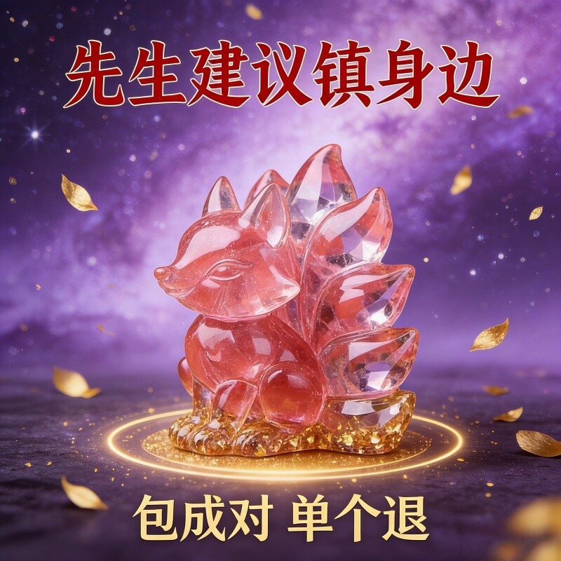 新中式水晶狐狸摆件情人节礼物九尾狐摆件招桃花送闺蜜红水晶摆件