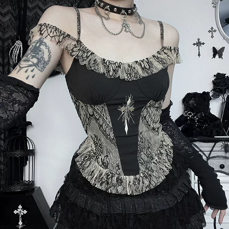 Контрастная вышивка Cross Топ с окантовкой Cross-Embroidered Vela Velled Cloud Girl