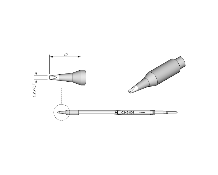 西班牙JBC C245-806凿形烙铁头0,8x0,3 L T245手柄一同使用