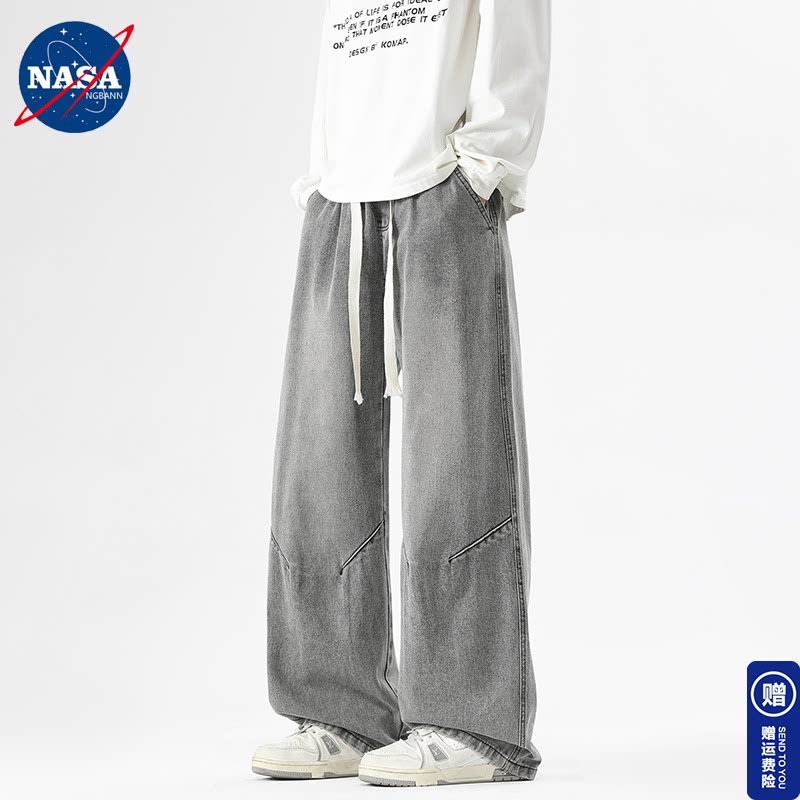 NASA薄款宽松直筒牛仔裤男百搭