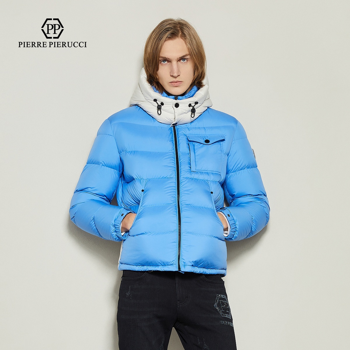 PP意大利轻奢男装2024冬季新款保暖连帽羽绒服时尚鸭绒加厚外套潮