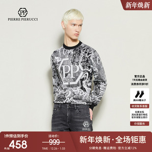 毛衫 PP意大利轻奢男装 针织衫 新款 字母涂鸦印花圆领卫衣潮 2025春季