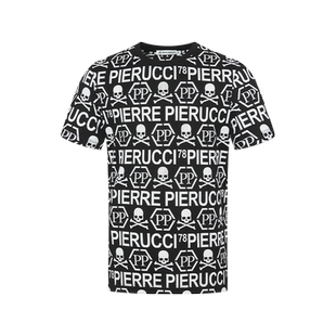 PP意大利男装2023春夏新款花版字母满印T恤圆领套头骷髅头短袖男
