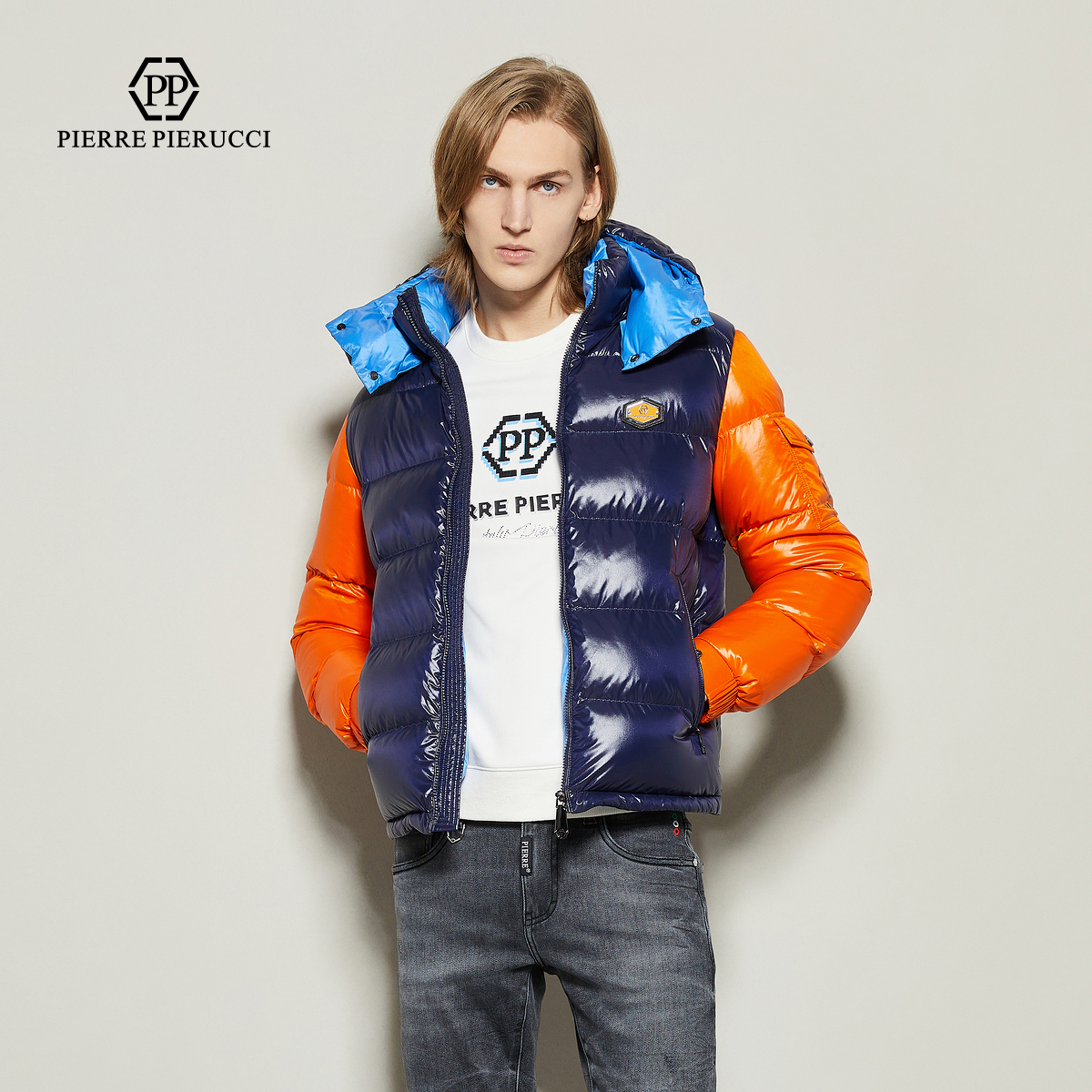 PP意大利轻奢男装2024冬新款保暖连帽羽绒服国际大牌加厚保暖上衣