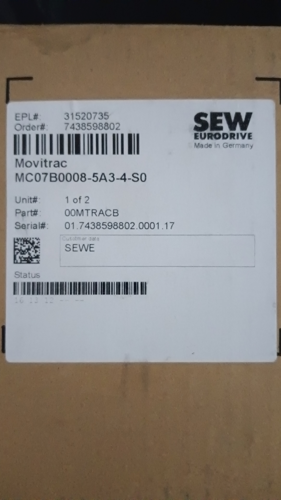 SEW变频器（驱动器）MC07B0008-5A3-4-S0 全新原装进口