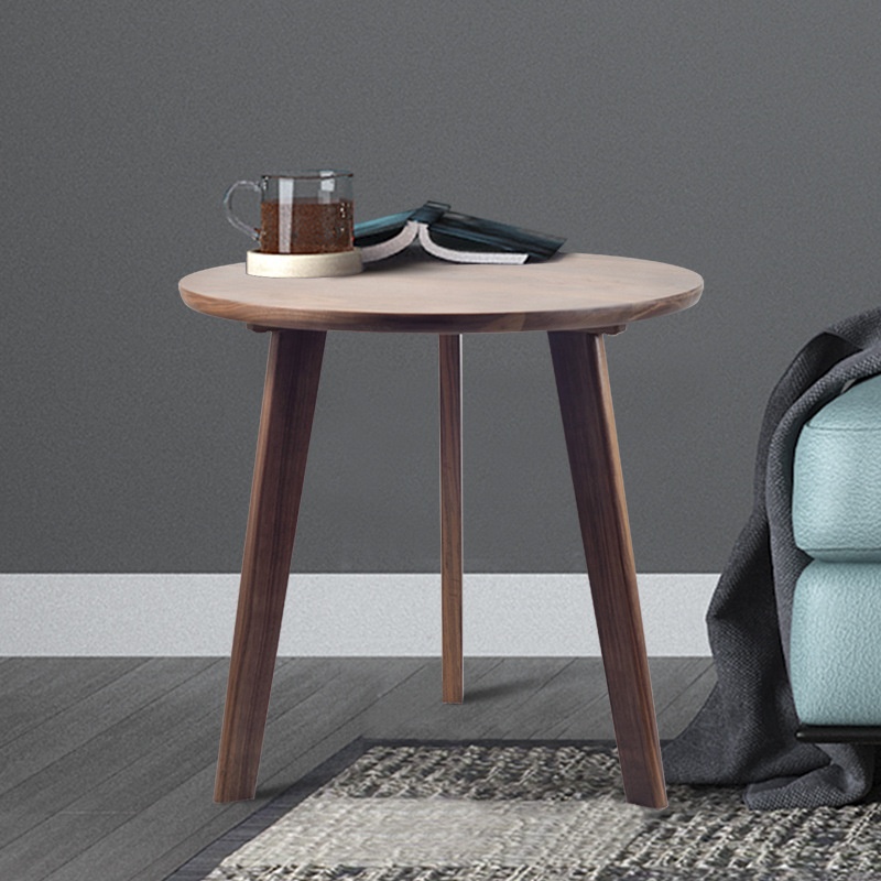 简约黑胡桃全实木北欧三腿小桌子床边桌沙发边几小客厅电脑圆茶几