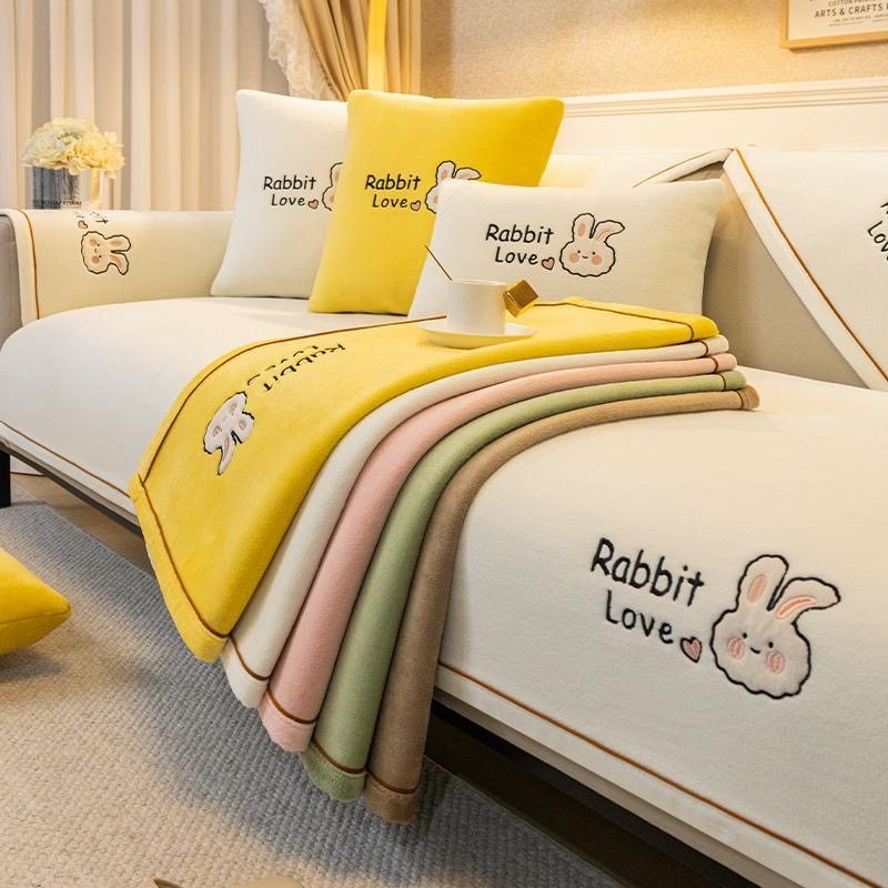 牛奶绒卡通沙发垫秋冬季沙发套罩新款2025固定防滑加厚盖布坐垫子