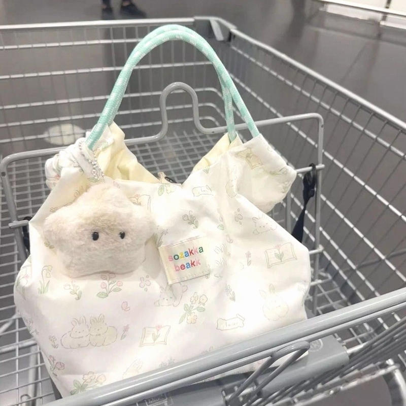 薄荷曼波帆布包手提包小拎包女大容量学生旅行轻便上班通勤兔子包