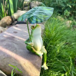撑伞乘凉青蛙阳台庭院花园鱼缸布置装饰摆件创意仿真动物造景摆设