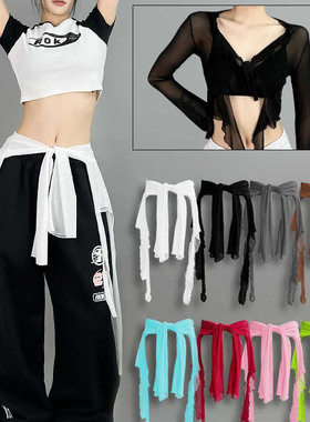 红色屁帘跳舞专用爵士上衣臀巾腰链街舞腰搭配饰新款女士飘带腰巾