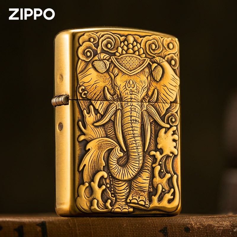 正版zippo打火机3D六牙神象纯铜雕刻鬼王大象正品防风送礼男士