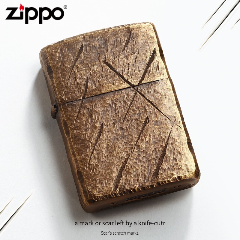 正版zippo打火机 黄铜精雕盔甲机做旧刀痕限量复古正品送礼男士