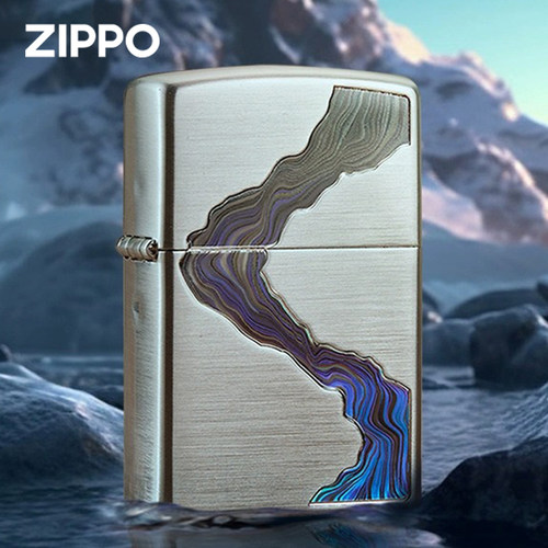正版zippo打火机贝壳拉丝银川流不息蚀刻幻彩河流正品防风送男友
