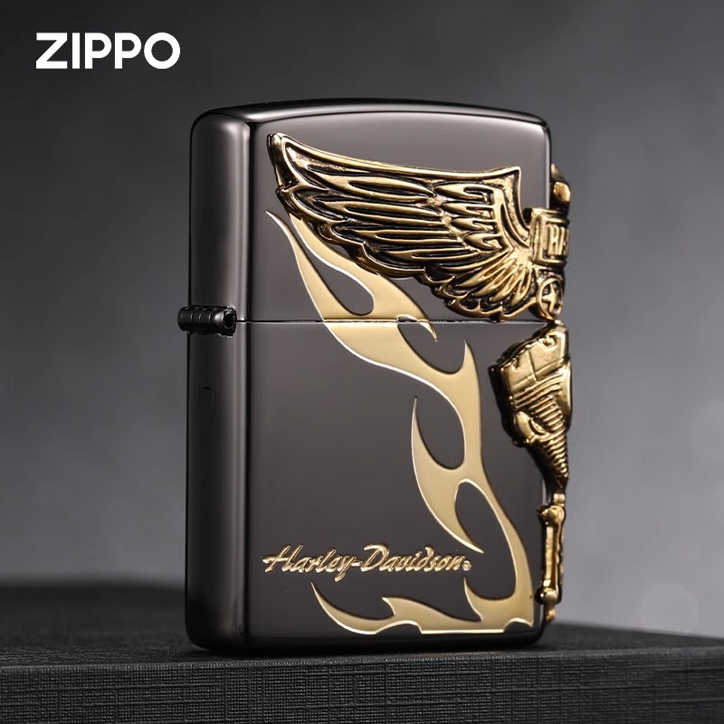 正版zippo打火机哈雷戴维斯hdp-24黑冰原装日版正品煤油防风送礼