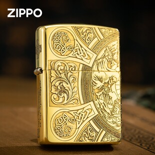 正版zippo打火机盔甲机天启四骑士镀银黄铜五面深雕定制送礼男士