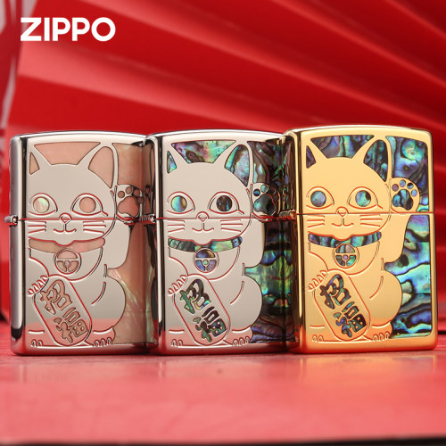 正版zippo打火机原装日版彩贝壳镶嵌招财猫正品防风男士送礼高档