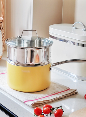 查蒙蒂纳304不锈钢奶锅汤锅家用不粘锅辅食锅带蒸屉加厚婴儿锅