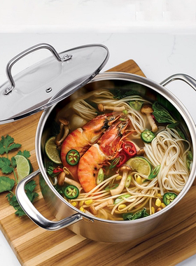 查蒙蒂纳304不锈钢汤锅奶锅24cm家用煲汤锅炖锅煮锅加厚带盖