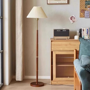 轻奢卧室床头灯氛围灯具 饰灯复古美式 百褶落地灯客厅沙发旁立式 装